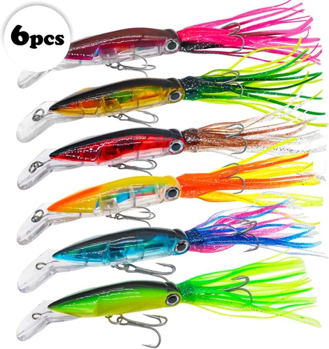 Miniatura 4 de Juego de señuelos de pesca de calamar, señuelos de calamar de pesca, suaves y luminosos, de simulación grande, señuelos artificiales de plástico