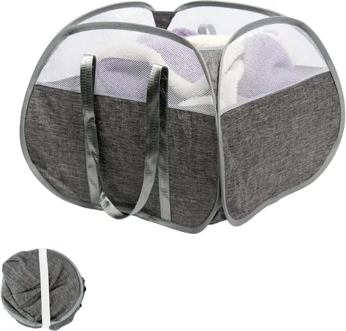 Cesta de Ropa Plegable, Cesto de Ropa Sucia Plegable Emergente de 90L con Asas Reforzadas, Cesto de Ropa Sucia de Malla a Prueba de Desgarros para