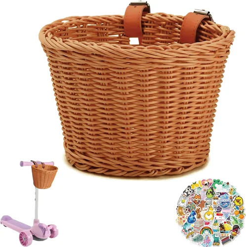 Miniatura 13 de Cesta delantera para bicicleta de niños, tejida a mano multicolor, para niños y niñas