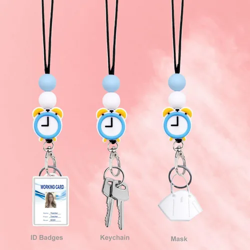 Miniatura 6 de BIHRTC Cordones para profesores para tarjetas de identificación y llaves, llavero de silicona con cuentas para médicos, enfermeras, empleados