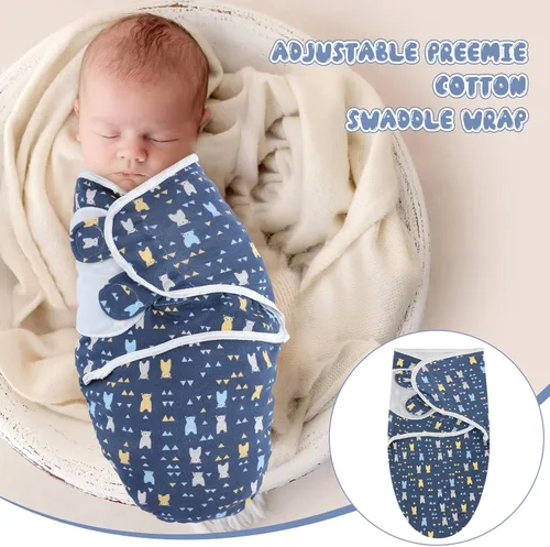 Miniatura 6 de Newwiee 4 piezas de envoltura para envolver al bebé prematuro ajustable, manta de algodón para envolver al bebé prematuro para recién nacidos, niños
