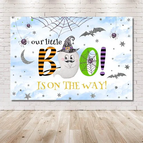 Miniatura 5 de MEHOFOND Fondo de Halloween de 7 x 5 pies para baby shower, fondo azul y plateado para fiesta de otoño, decoración de mesa, suministros