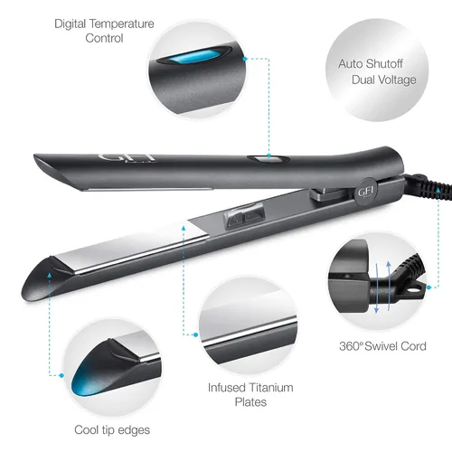 Miniatura 2 de GFI Plancha para el cabello, elemento calefactor turbo, plancha plana de titanio, alisa, riza cualquier tipo de cabello, control de temperatura