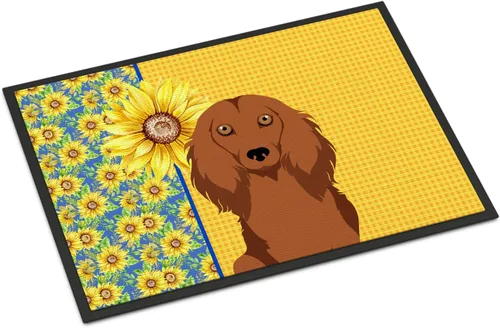 Miniatura 322 de Caroline's Treasures WDK5313MAT Airedale Terrier - Tapete para puerta delantera de 18 x 27 pulgadas, diseño de girasoles de verano, para entrada