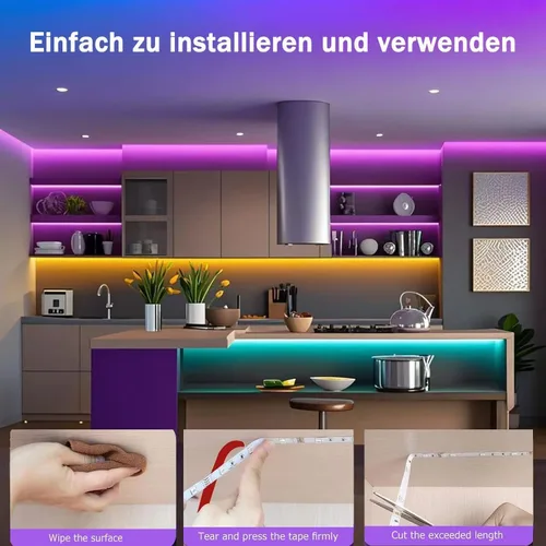 Miniatura 6 de Luces LED para dormitorio con alimentación USB, tiras de luz LED Bluetooth de 32.8 pies, aplicación inteligente y control remoto, IP65 resistente al