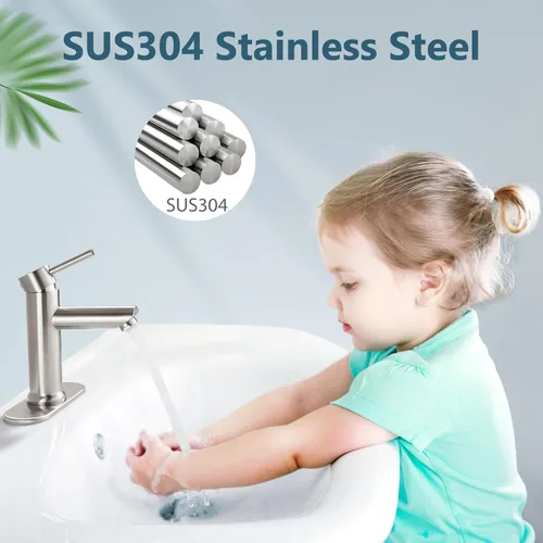 Miniatura 2 de Aolemi Grifo de baño de un solo agujero, grifo de lavabo de baño de una sola manija con líneas de suministro, con drenaje desplegable y placa