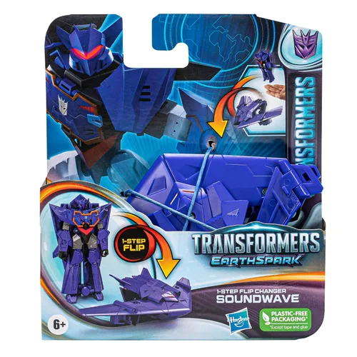Miniatura 5 de Transformers Toys EarthSpark 1-Step Flip Changer Soundwave - Figura de acción de 4 pulgadas, juguetes robot para edades de 6 años en adelante