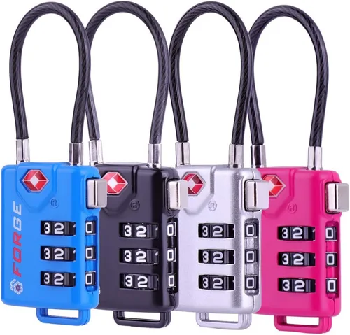 Cerraduras aprobadas por la TSA del equipaje del cable, combinación reconfigurable con el cuerpo de la aleación, Paquete de 4 cables de 4 colores,