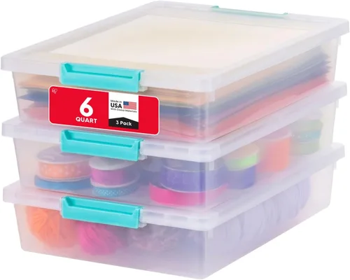 Miniatura 9 de IRIS USA - Contenedores de almacenamiento de plástico de 6 cuartos con tapas, paquete de 4, contenedores sensoriales, almacenamiento