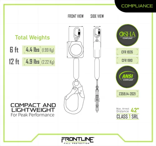 Miniatura 6 de Frontline RPA12R - Correa de aramida de 3.66 m de una sola pata SRL con gancho de acero reforzado Ligera, duradera y compacta Capacidad de 140.6