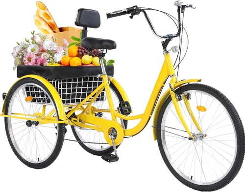 Triciclo para adultos, triciclos para adultos de 24/26 pulgadas, bicicleta de crucero de 3 ruedas con cesta grande y asiento ajustable, triciclos de