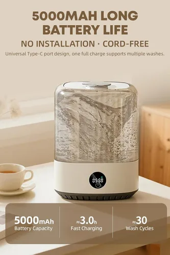 Miniatura 5 de Lavadora portátil mini, lavadora de 4L para ropa interior, recargable, sin cable, compacta para solteros, apartamentos, RV, lavadora de ropa