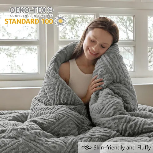 Miniatura 2 de Homelike Moment - Juego de edredón esponjoso tamaño individual, color gris, cálido, para cama individual, juego de ropa de cama para invierno