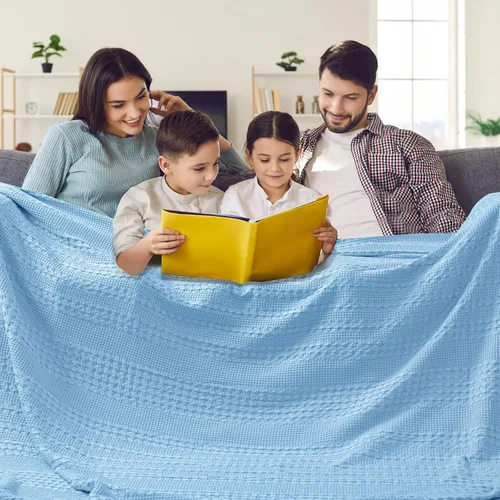 Miniatura 47 de PHF - Manta tejida de punto gofre 100% algodón, suave, ligera, transpirable, acogedora, de verano, para sofá y cama, tejida, estética, decoración