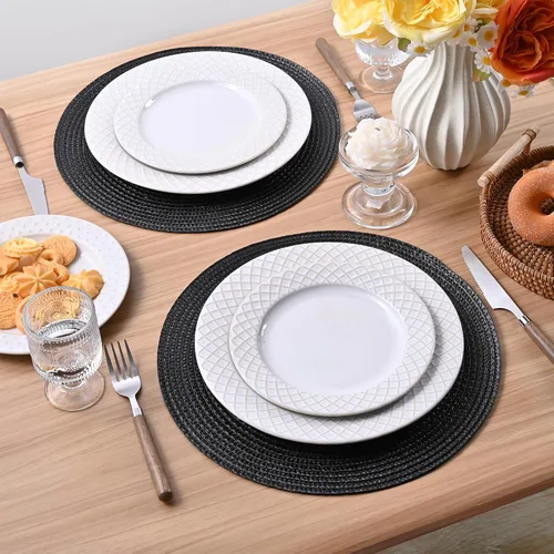 Miniatura 40 de Feuille Juego de 4 manteles individuales redondos trenzados para mesa de comedor, tejidos, lavables, antideslizantes, 13.5 pulgadas