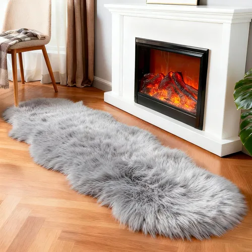 Miniatura 37 de linmopm Alfombra de piel sintética de pelo lanudo esponjoso negro de 2x6 pies para dormitorio, cabecera de la cama, suelo, sala de estar, cojín