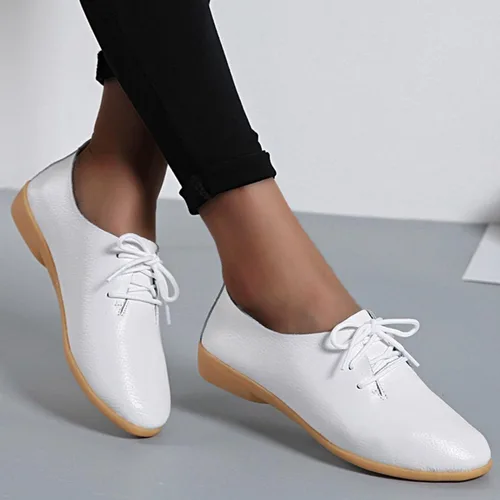 Miniatura 4 de Zapatos deportivos de moda para mujer, zapatos casuales de cuero con cordones, puntera puntiaguda, tacón bajo, mocasines ligeros, cómodos