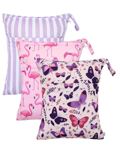 Miniatura 28 de babygoal Bolsas para artículos húmedos y secos, paquete de 3, bolsas de viaje reutilizables impermeables para trajes de baño, pañales de tela