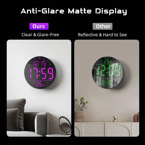 Miniatura 5 de EASYERA Reloj de pared digital grande de 10 pulgadas con control remoto, sincronización de música, luz de atmósfera RGB, baja reflectancia