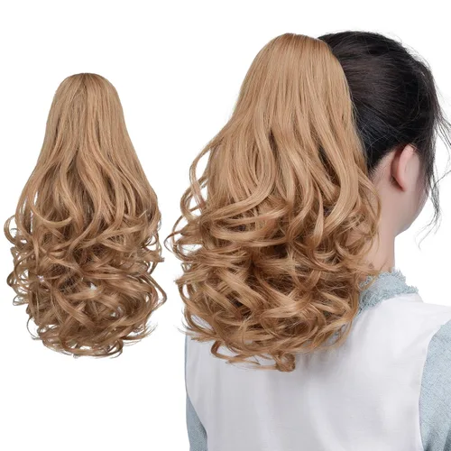 Miniatura 306 de Extensiones de cola de caballo de cabello rubio, extensiones de cola de caballo para mujer, pinza de extensiones de cabello rizado de 12 pulgadas