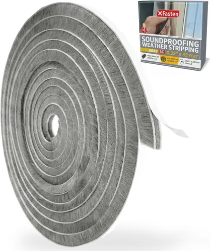 Miniatura 11 de XFasten Burlete autoadhesivo para ventanas y puertas, 0.35 pulgadas x 33 pies, tapón de sello de cepillo de puerta insonorizado, tira de sellado