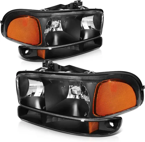 Miniatura 49 de Conjunto de faros delanteros para Chevy Avalanche 1500 2003-2006 para Avalanche 2500 03-06 para 1500 Classic 2007 carcasa negra reflector ámbar