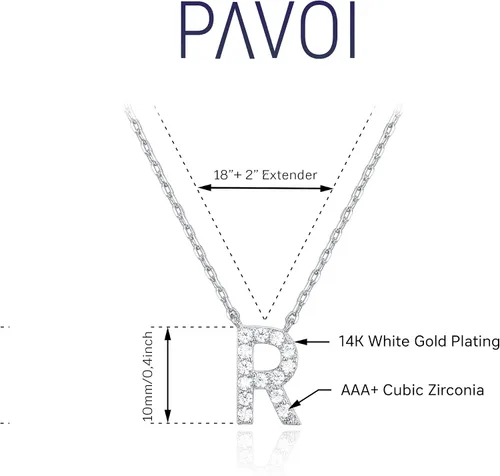 Miniatura 60 de PAVOI 14K White Gold Plated Cubic Zirconia Initial Necklace Letter Dainty Necklaces for Women