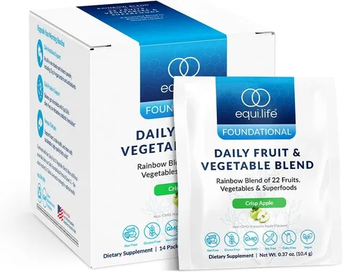 Equilife Suplemento diario de frutas y verduras, 22 frutas, verduras y superalimentos para apoyar la energía y la salud general, fibra, sin azúcar