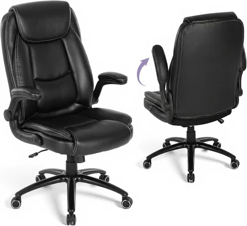 MALOL Juego de 2 sillas de oficina de 300 libras con reposabrazos abatibles y respaldo reclinable, silla de escritorio ejecutiva ergonómica de piel