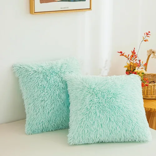 Miniatura 17 de Besfunny Juego de 2 fundas de almohada de pelo sintético negro, mullidas y peludas para decoración de dormitorio, fundas de almohada negras suaves