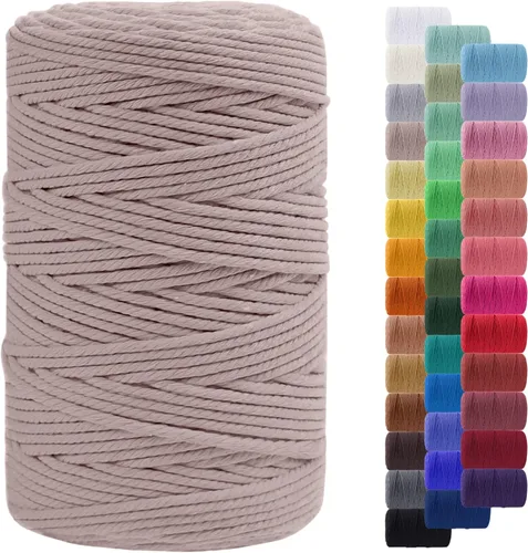 Miniatura 129 de Cuerda de macramé de 0.079 in para 219 yardas, cuerda de algodón natural para manualidades, hilo de cuerda de macramé de colores para colgar