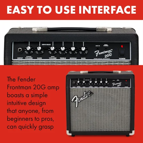 Miniatura 3 de Amplificador de guitarra Fender Frontman 20G, 20 vatios, con garantía de 2 años, altavoz Fender de diseño especial de 6 pulgadas, 10x16x16 pulgadas