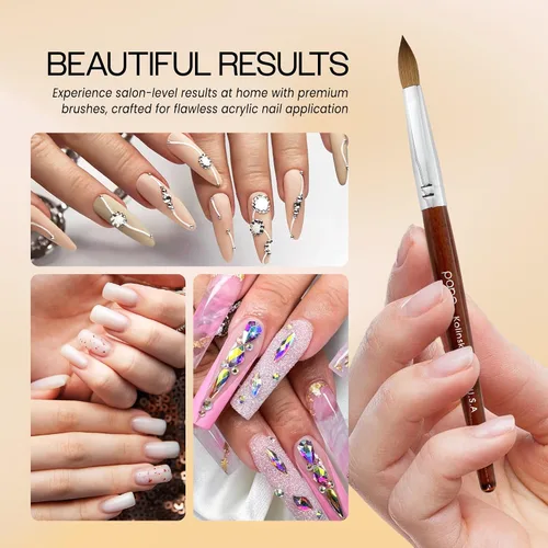 Miniatura 5 de PANA Pure Kolinsky - Cepillo de uñas acrílicas para el cabello, forma ovalada prensada con mango de madera de caoba (talla 8)