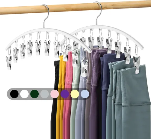 Organizador de leggings para armario, colgador de metal para pantalones de yoga con revestimiento de goma, paquete de 2 con 10 clips para 20 Blanco