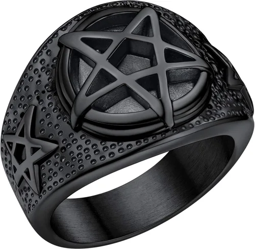 FaithHeart Anillo de cabra baphomet de joyería satánica, sigilo de Lucifer, símbolo de Satanás, para hombres y mujeres, tamaño 7891011121314