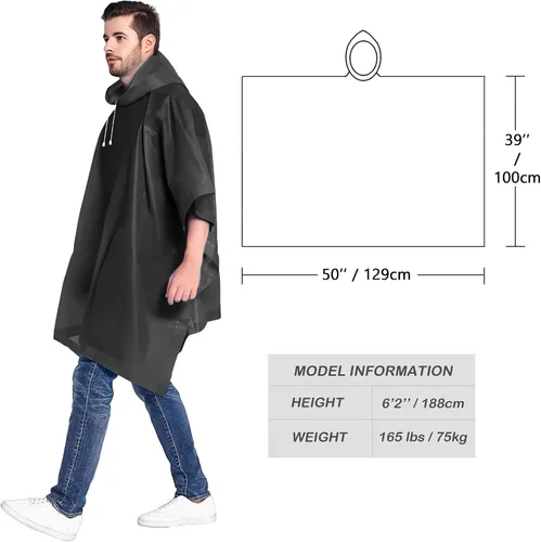 Miniatura 12 de ANTVEE Ponchos de lluvia para adultos, impermeable, portátil, reutilizable, paquete de 2 con capucha con cordón, se mantiene seco