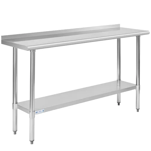 Miniatura 32 de Mesa de acero inoxidable para preparación y trabajo, con ruedas giratorias, mesa resistente, comercial NSF, con estante inferior y protector