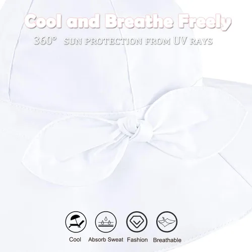 Miniatura 3 de Sombrero de sol para bebé niña con UPF 50+ sombrero de playa ajustable para exteriores con ala ancha