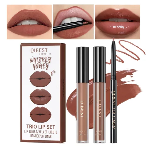 Miniatura 8 de Kit de labios todo en uno, 3 en 1, delineador de labios suave y lápiz labial con lápiz labial líquido de terciopelo mate, brillo labial hidratante