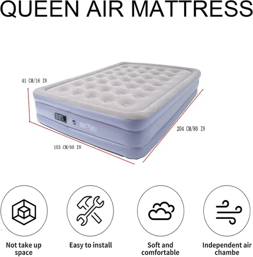 Miniatura 2 de Onirii Colchón de Aire Queen con Bomba Integrada, Colchón Inflable Queen de 16 Pulgadas de Alto, Colchón de Aire Inflable Grueso y Cómodo