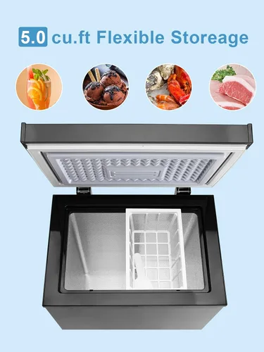 Miniatura 4 de KRIB BLING - Congelador de cofre de 5.0 pies cúbicos con control de temperatura de 7 marchas (-16°F a -48°F), congelador compacto profundo con cesta