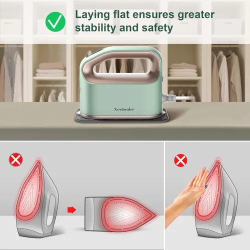 Miniatura 9 de Newbealer Plancha de vapor inteligente para ropa, 1200 W, turboalimentada de grado profesional, 3 modos de vapor y 3 modos de calor seco, Verde menta