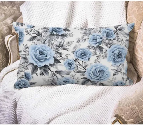 EKOBLA Funda de almohada decorativa de tiro con diseño de flores y hojas azules, patrón floral de acuarela, pintura de tinta, fundas de almohada