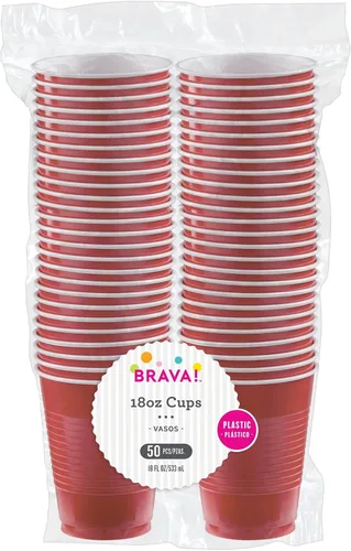 Miniatura 6 de Amscan Vasos de plástico color rojo manzana prémium (18 onzas), 50 unidades, apilables, resistentes y ecológicos, color vibrante y máxima durabilidad