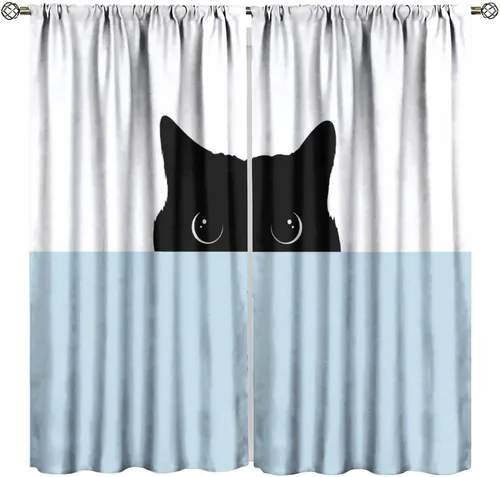 Miniatura 27 de Cortinas opacas de gato abstracto, arte simple, universo planeta, dibujos animados, lindo, divertido, colorido, gato, azul, niños, niñas, niños