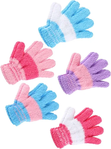 Miniatura 6 de SATINIOR 5 pares de guantes de dedos completos para niños, guantes de punto cálidos guantes de invierno para niños pequeños y niñas, suministros