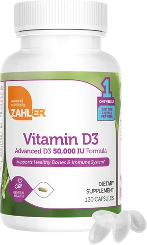 Miniatura 2 de Vitamina D3 de Zahler con 50,000 IU. Suplemento de 120 cápsulas para el huesos, dientes y sistema inmune. Fórmula avanzada centrada