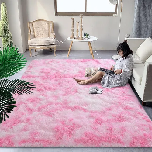 Miniatura 69 de DweIke Alfombras Shag Esponjosas Azules para Dormitorio Sala de Estar, 5x8 Grande Suave Felpa Tie-Dye Azul Cielo para Niñas y Niños, Alfombra Azul