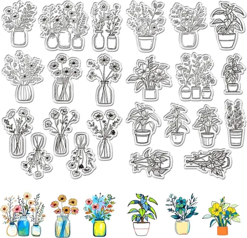 CRASPIRE Sellos de goma transparente para plantas en maceta, sello de plantas de primavera, sello transparente para hacer tarjetas, sellado de hojas