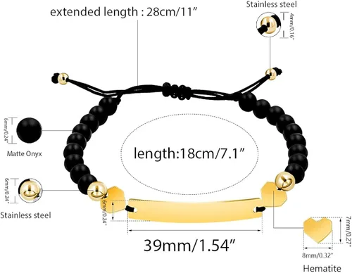 Miniatura 6 de Pulsera unisex hecha a mano con nombre cuentas de ónix negro mate pulsera trenzada personalizada para hombres mujeres mejores amigos regalo